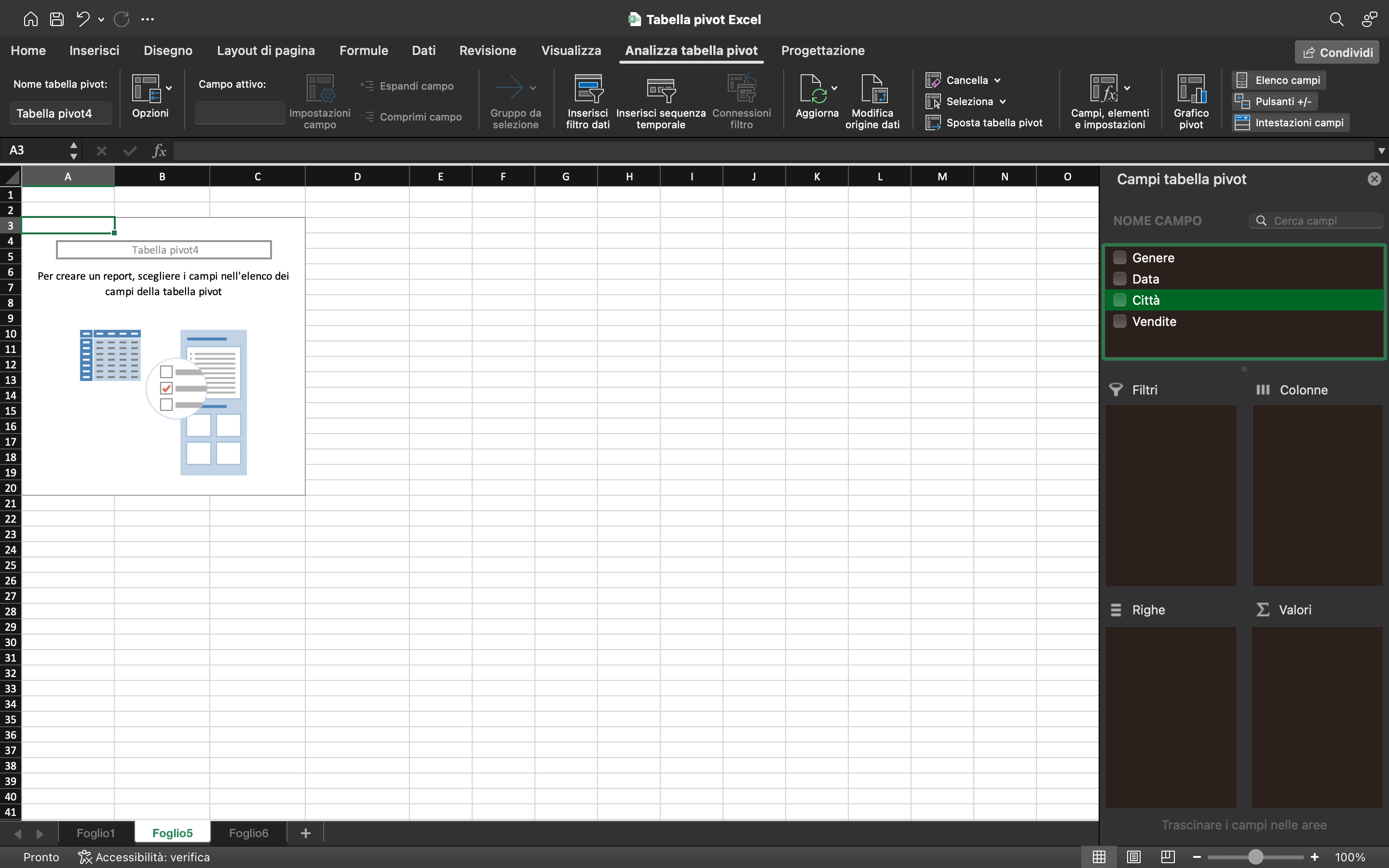 Modificare una tabella pivot Excel