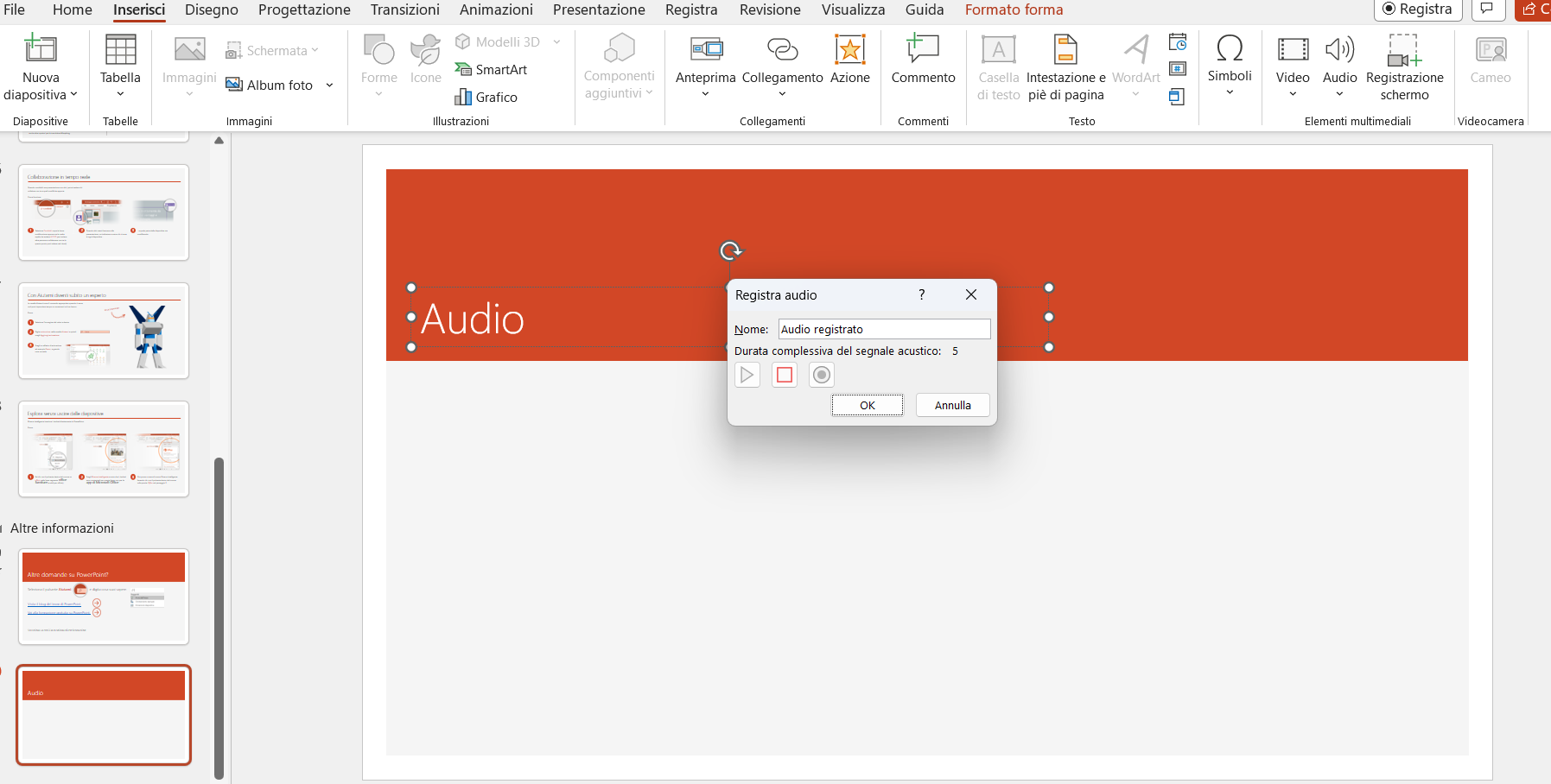 Inserire un audio in PowerPoint Inserire un audio in PowerPoint