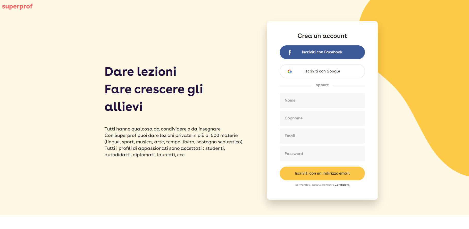Superprof per dare ripetizioni