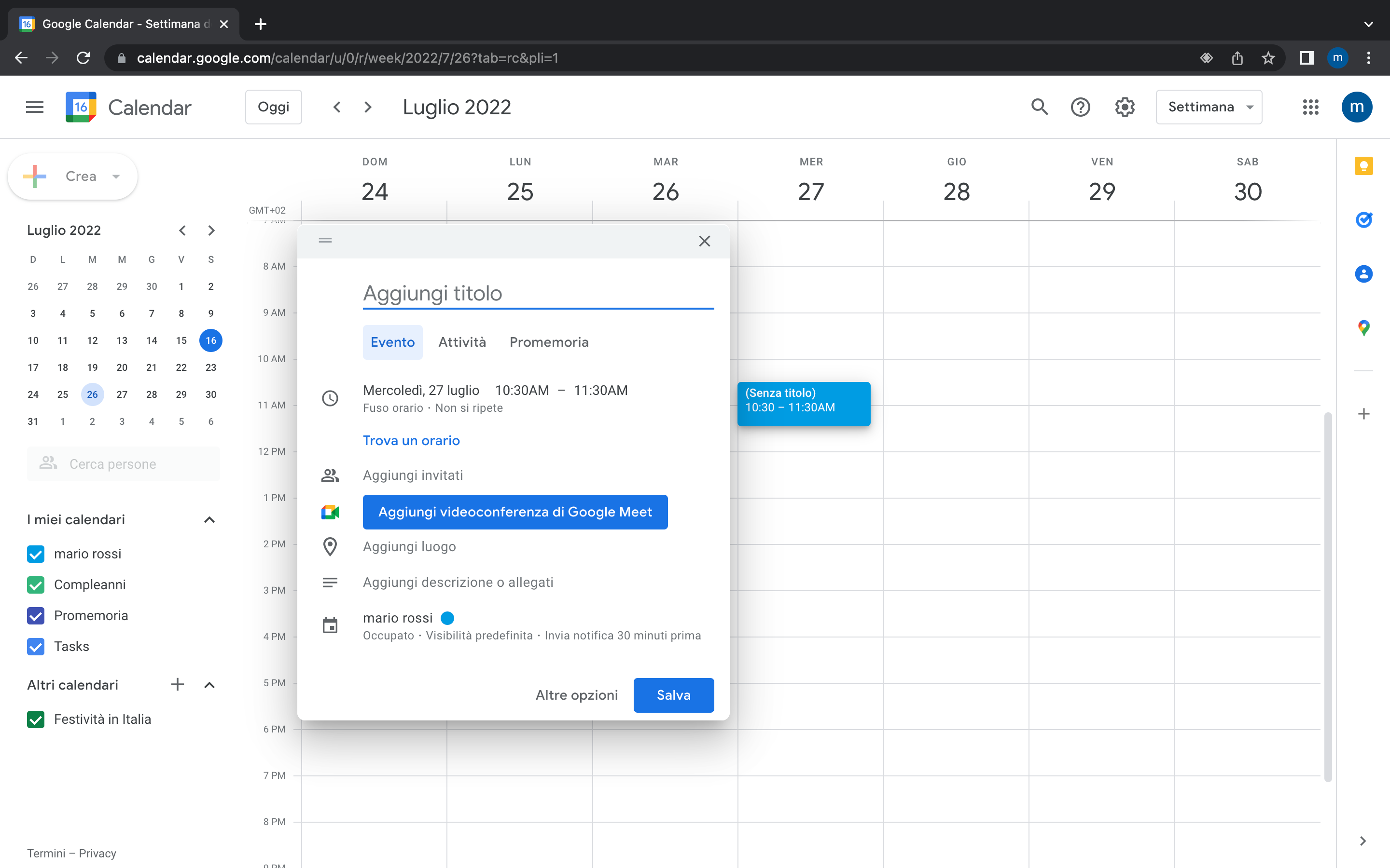 Schermata di Google Calendar Schermata di Google Calendar