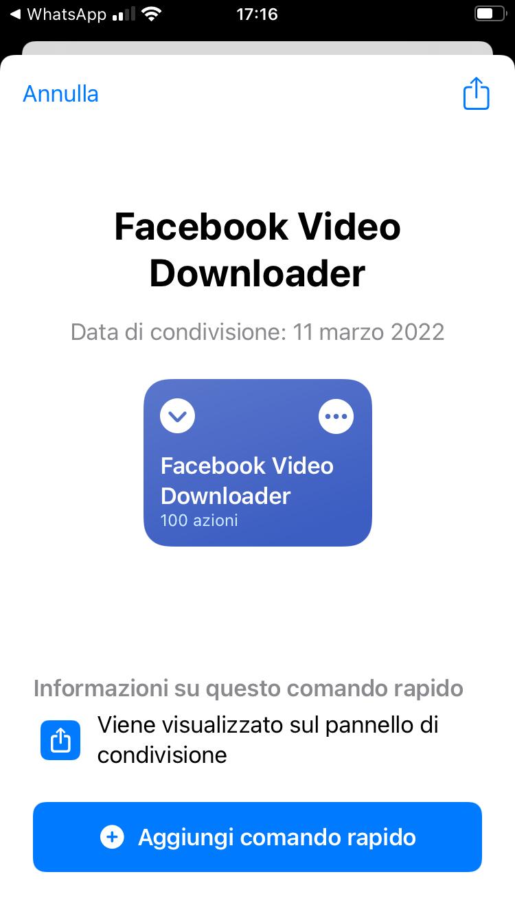 Comandi rapidi facebook video downloader, su iPhone