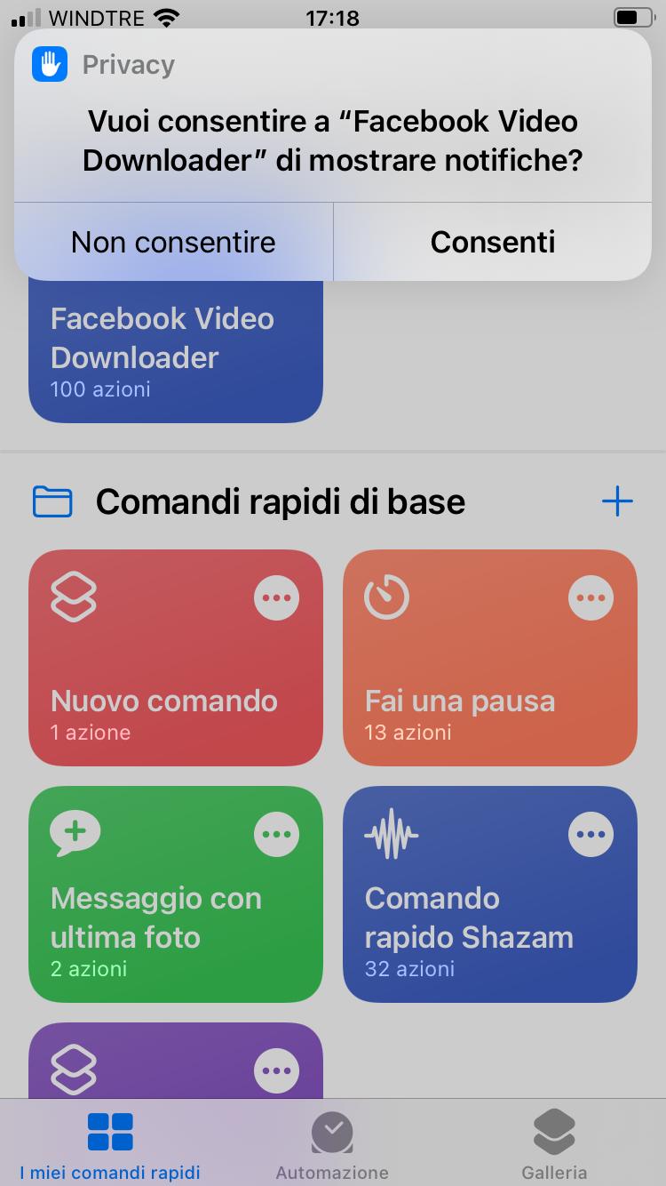Usare i comandi rapidi Facebook su iPhone