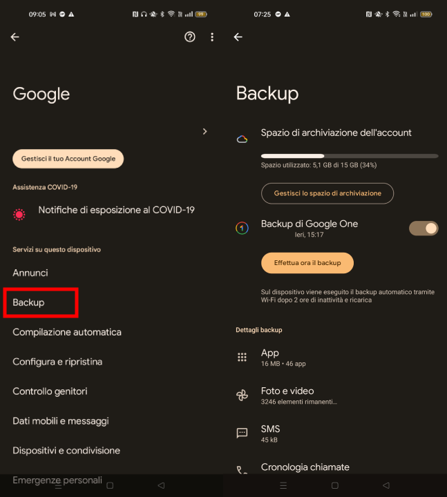 Backup di Google One Backup di Google One