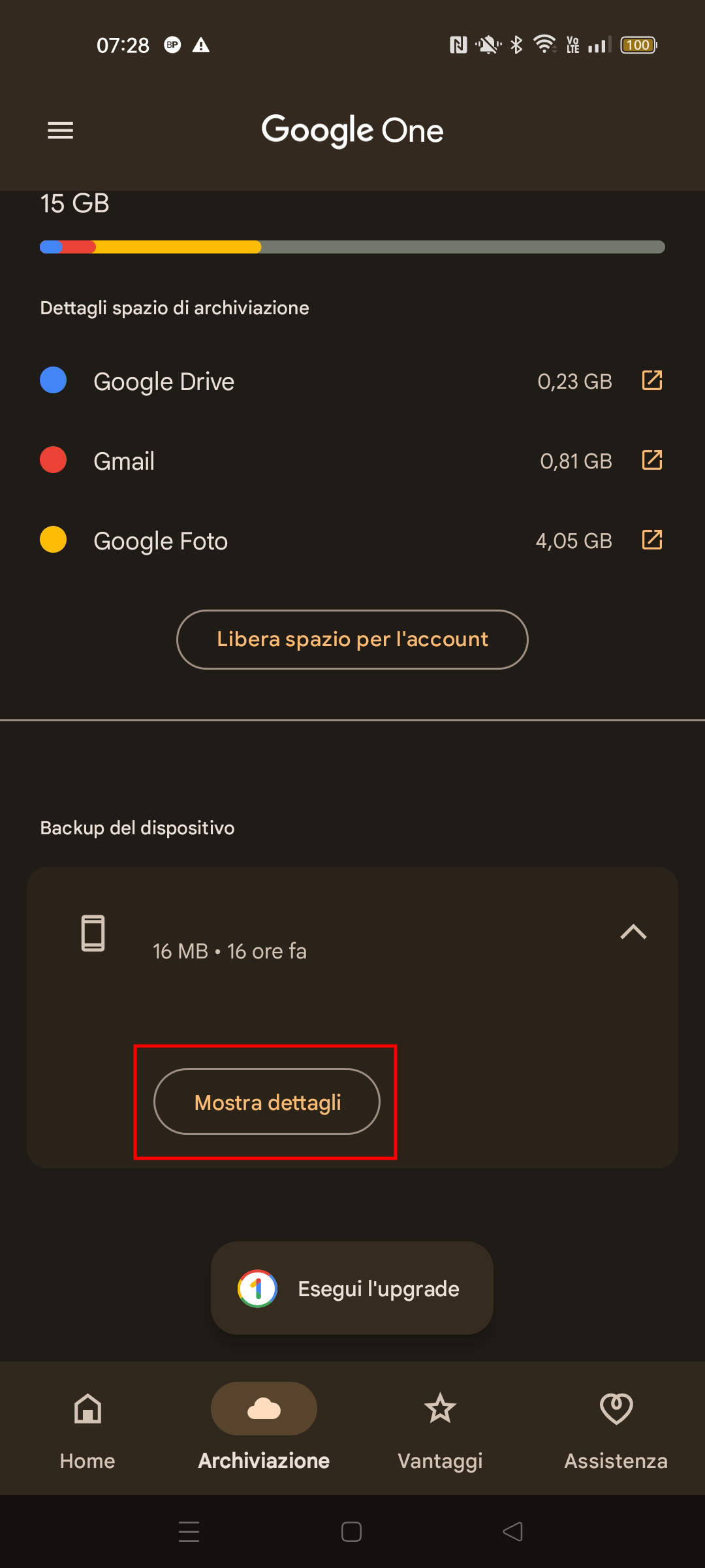 Backup automatico Android con Google One 