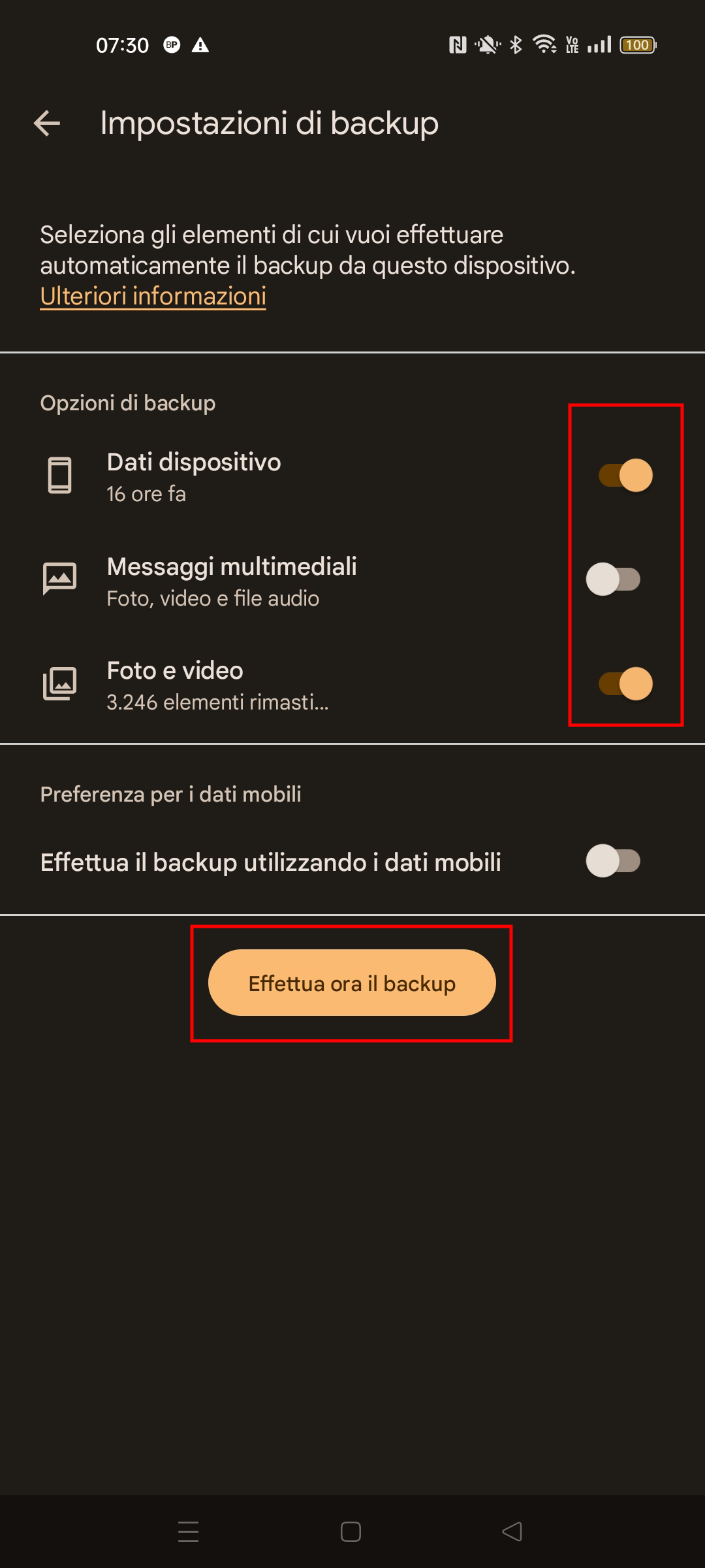 Impostazioni Google One