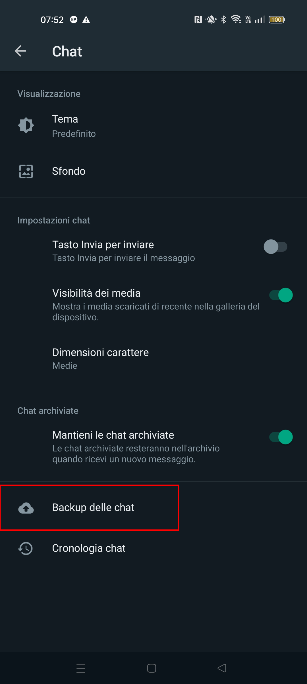 Backup dei messaggi WhatsApp