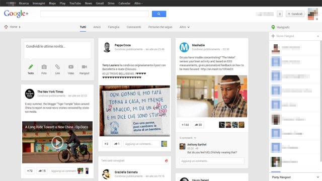 La nuova interfaccia di Google plus