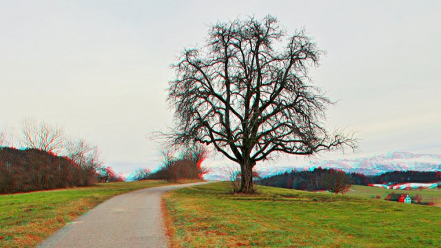 Una foto 3D panoramica, da vedere con occhiali anaglifici