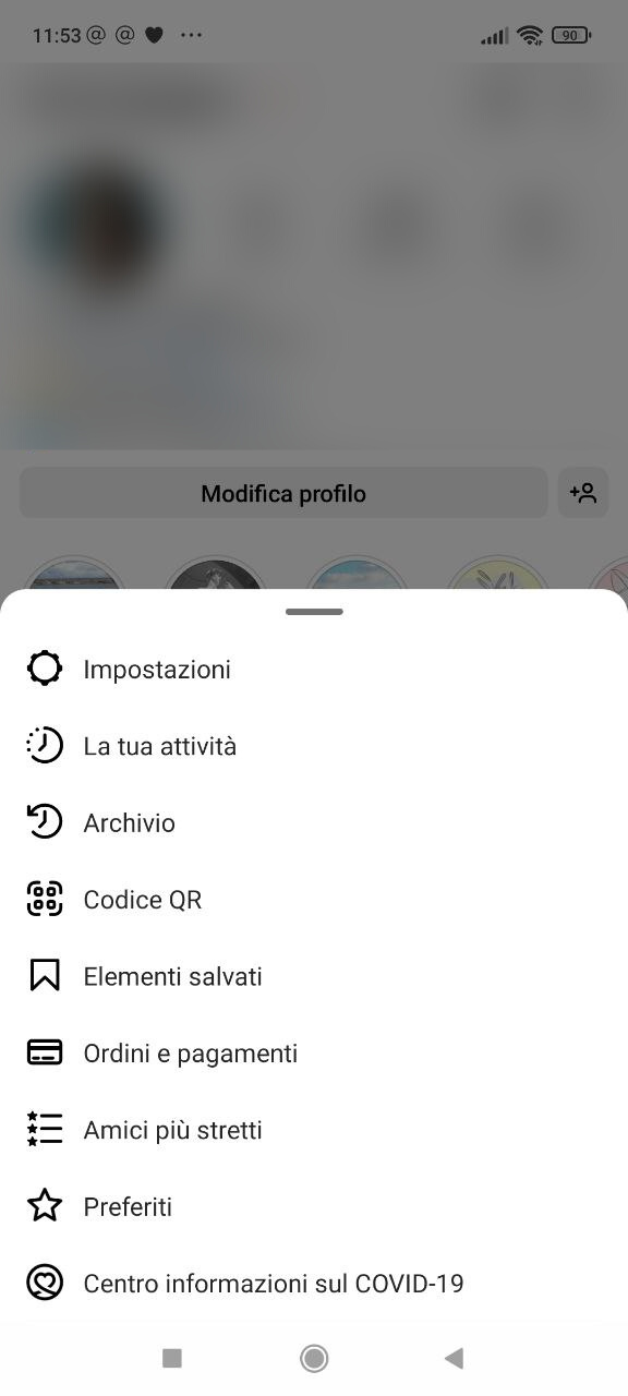 Impostazioni Instagram su smartphone