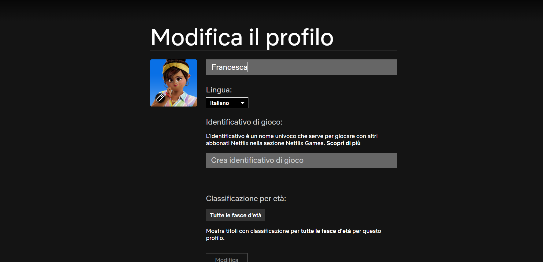 Modificare un profilo da desktop Modificare un profilo da desktop