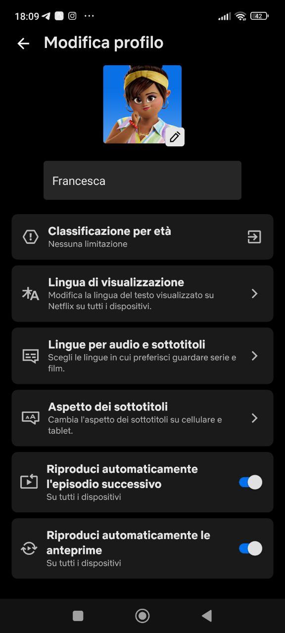 Modificare un profilo da app Modificare un profilo da app
