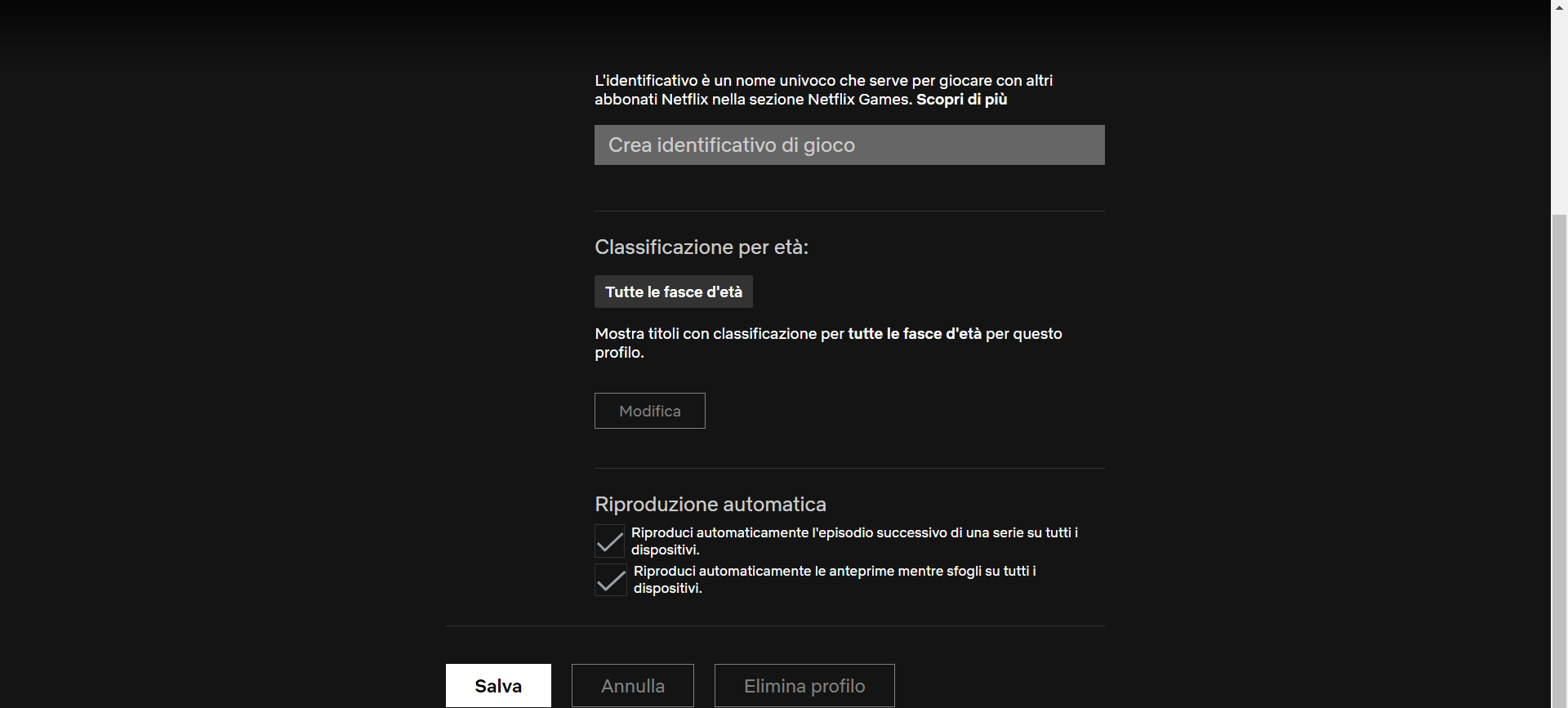 Eliminare un profilo da desktop