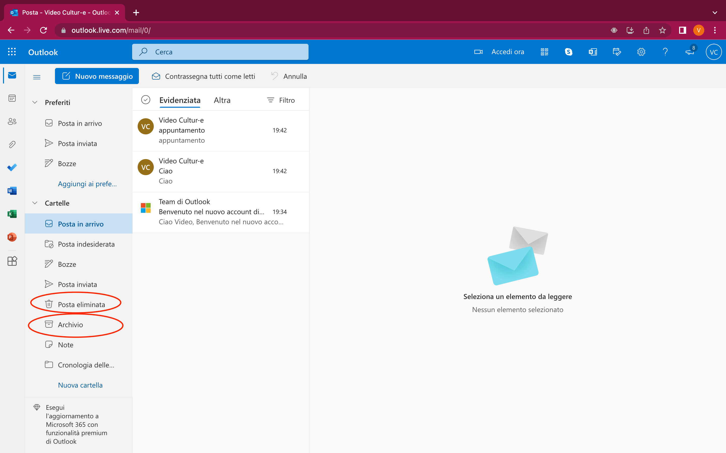 Schermata Outlook Schermata Outlook