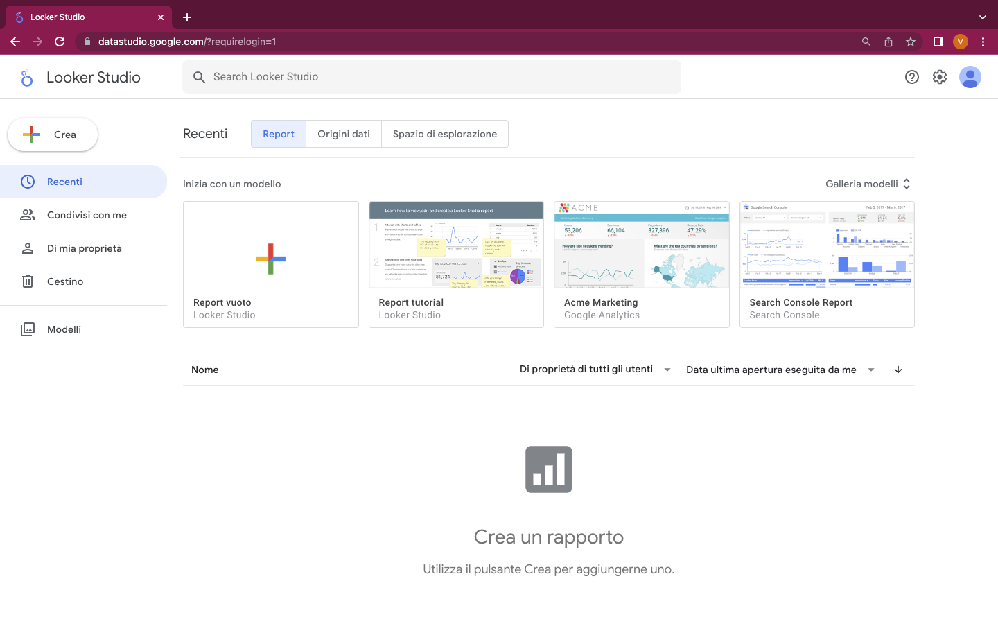 Google Data Studio home page Google Data Studio home page