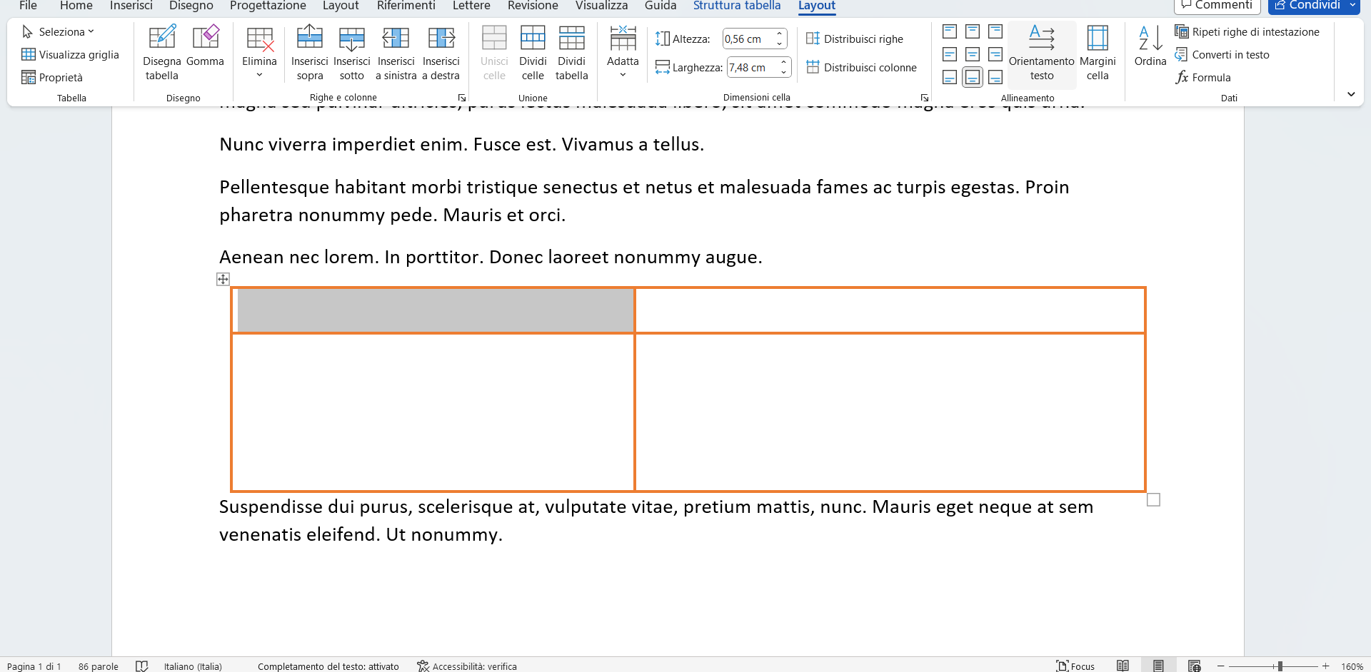 Disegnare una tabella Disegnare una tabella
