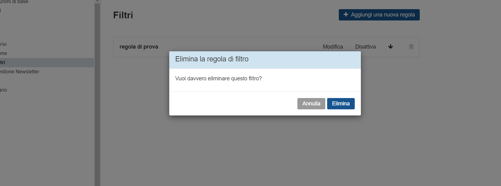 Eliminare filtro libero Mail Eliminare filtro libero Mail