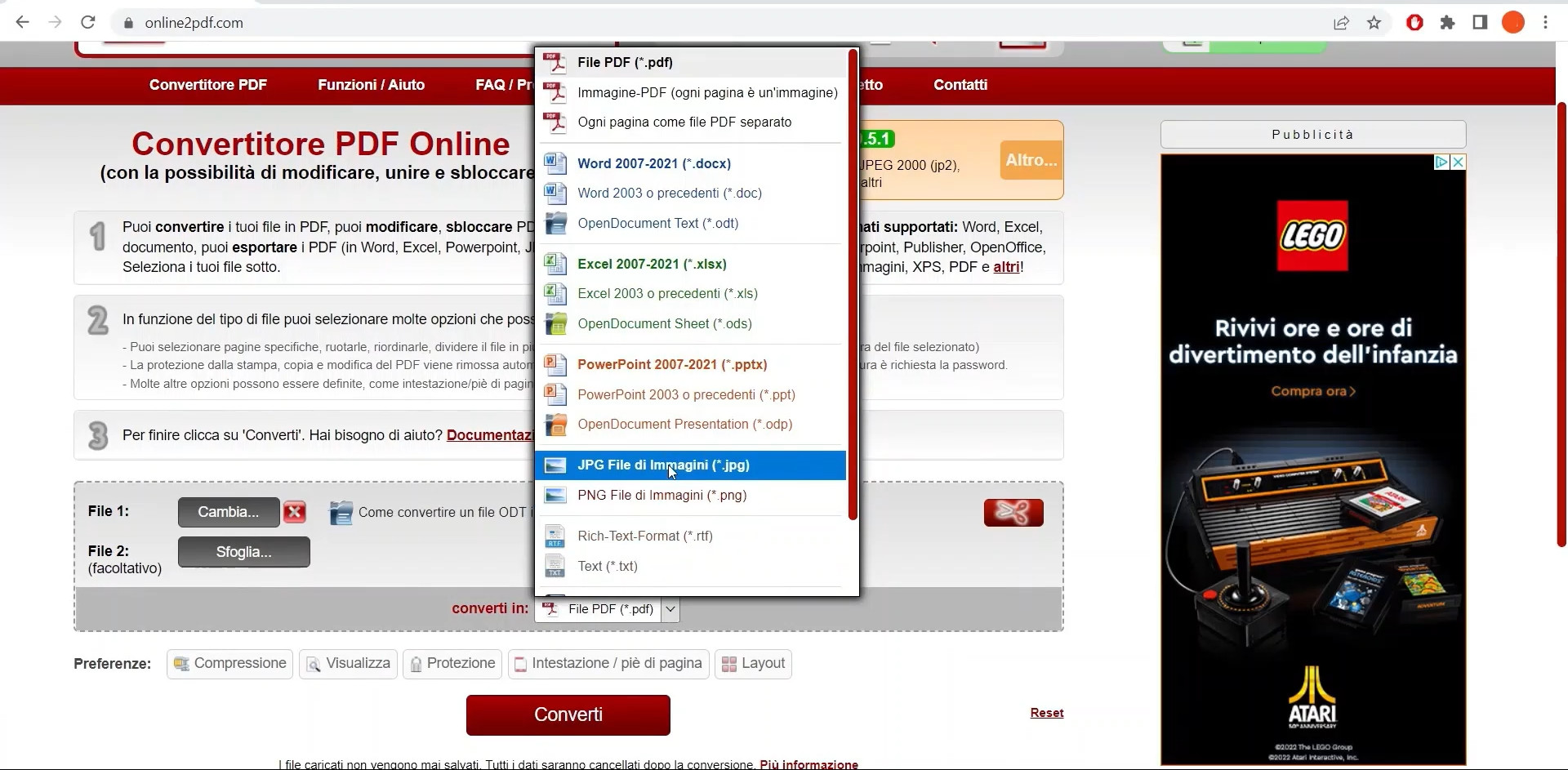 File ODT, conversione in JPG File ODT, conversione in JPG