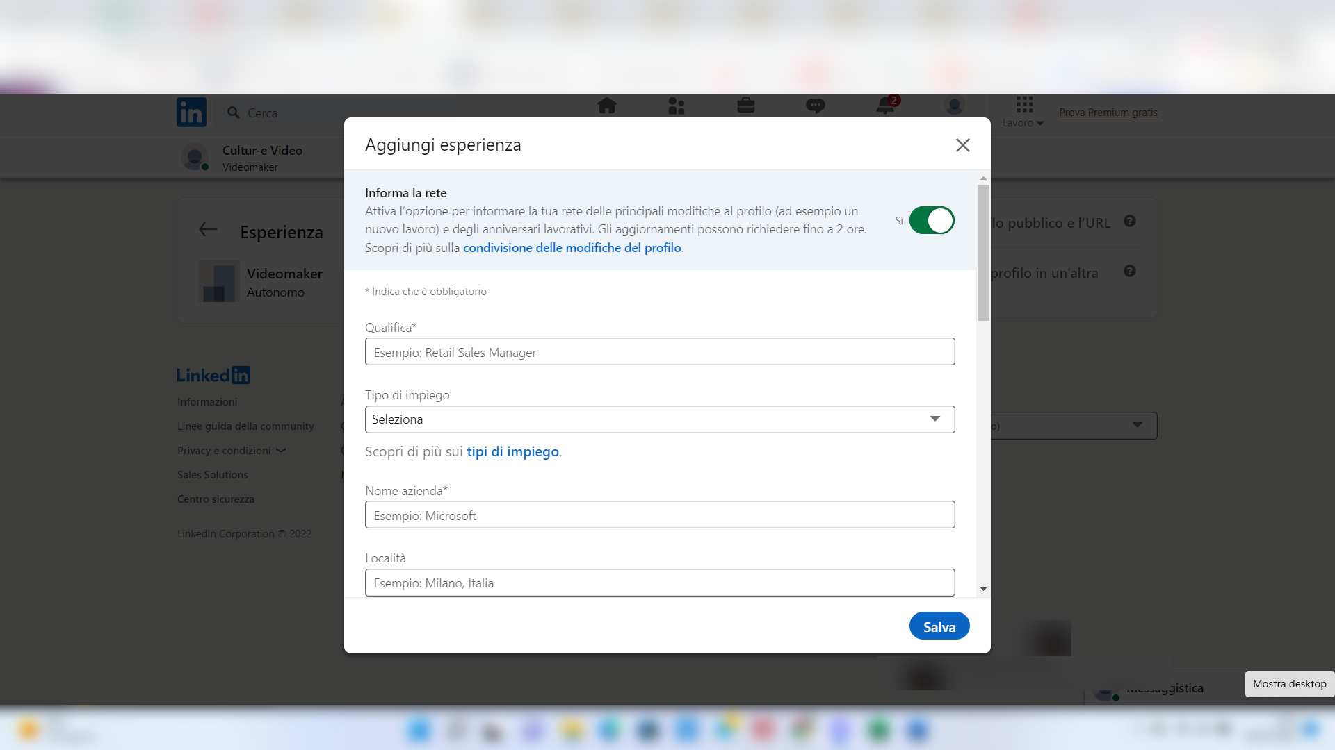 Esperienze lavorative su LinkedIn Esperienze lavorative su LinkedIn