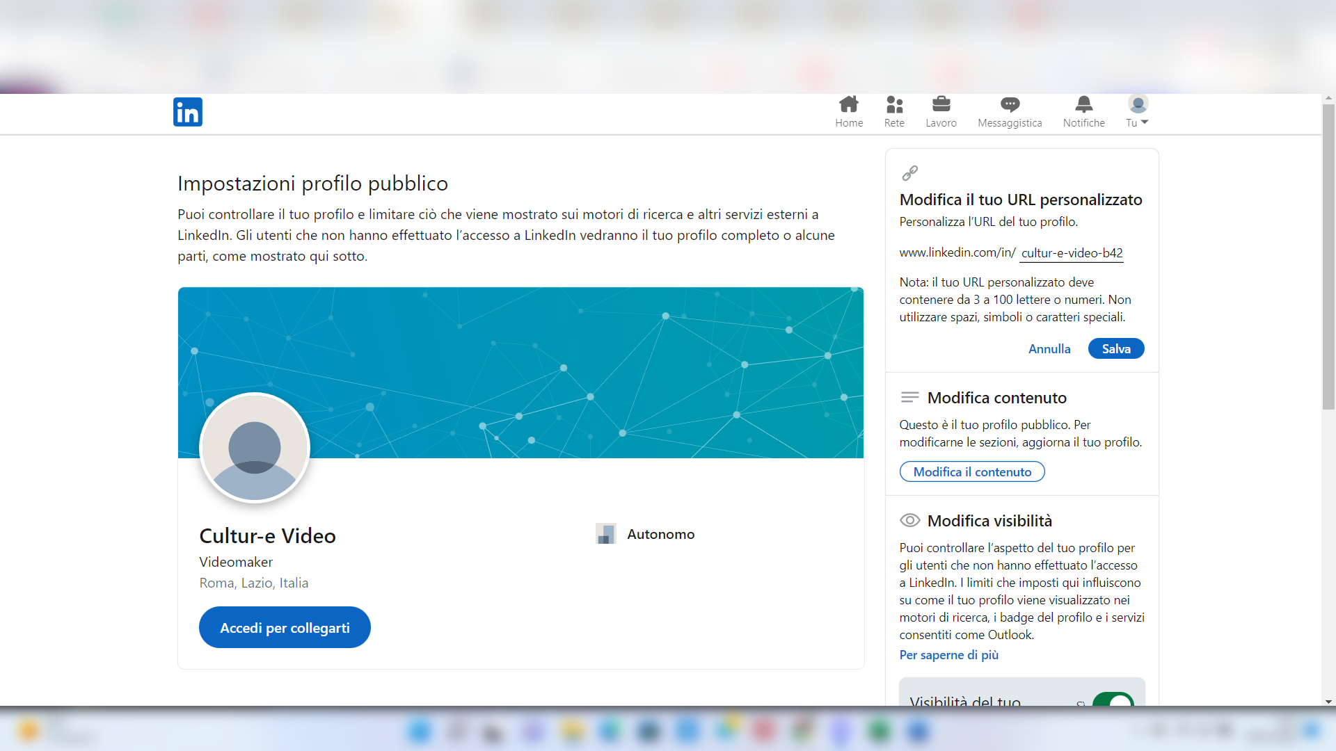 Personalizzare l'Url su LinkedIn Personalizzare l'Url su LinkedIn