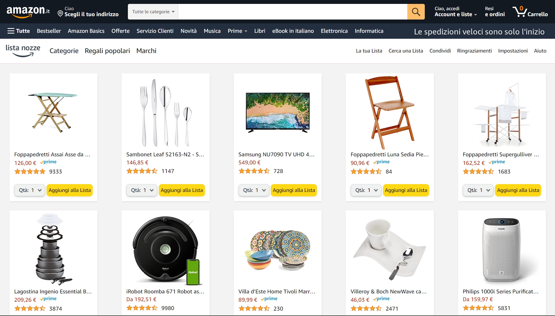 Refali di nozze su amazon