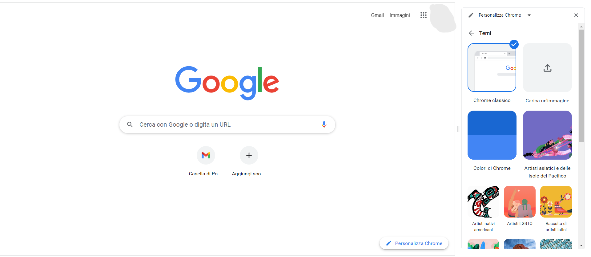 Cambio sfondo Google Chrome
