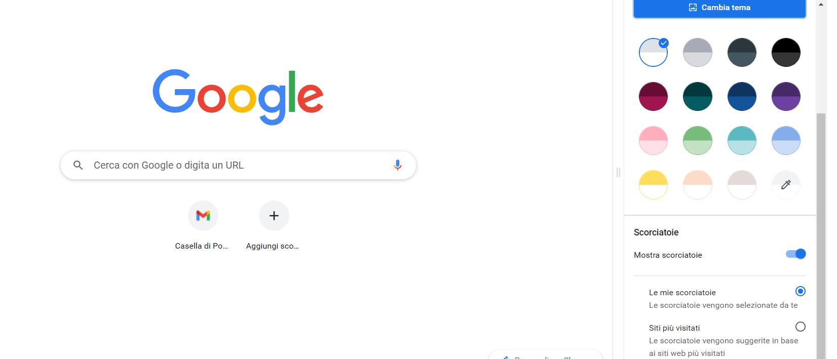 Aggiungere scorciatoie Google Chrome