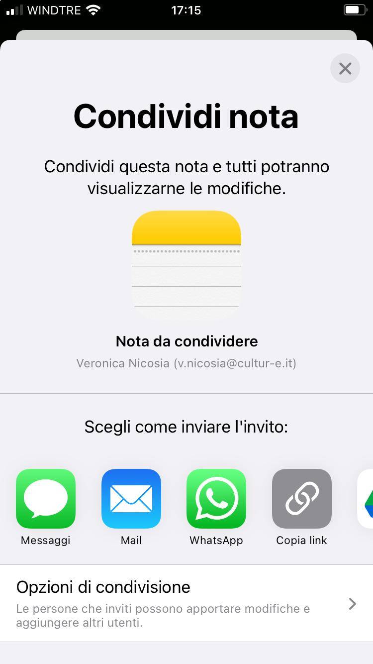 Condividere note con iPhone