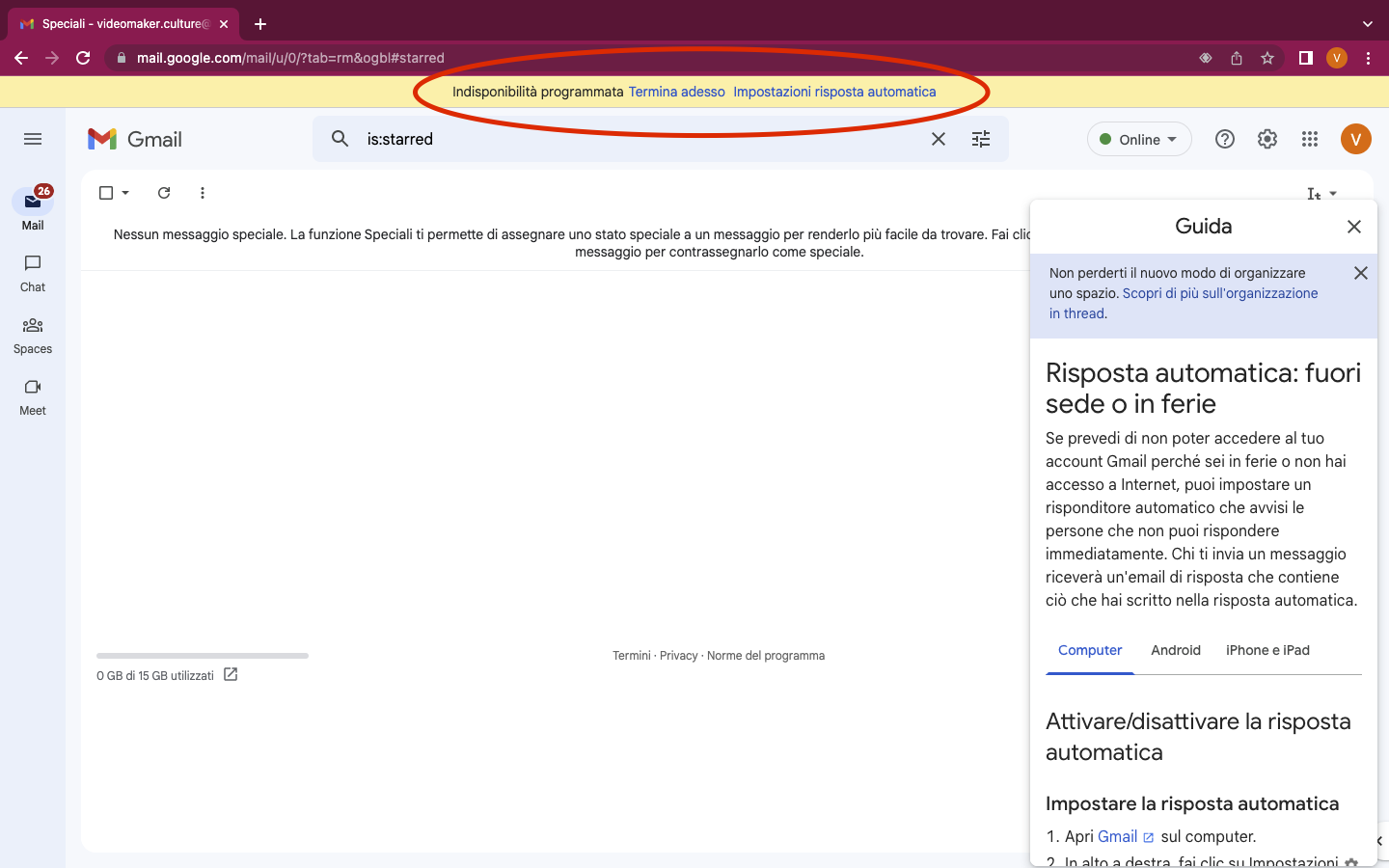 Gmail inserimento testo risposta automatica