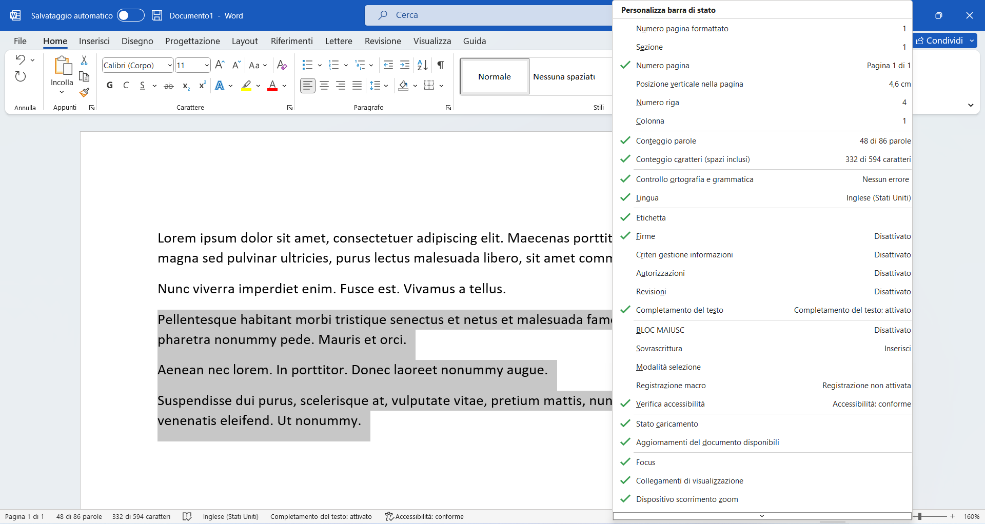 Conteggio dei caratteri nella barra di stato Conteggio dei caratteri nella barra di stato