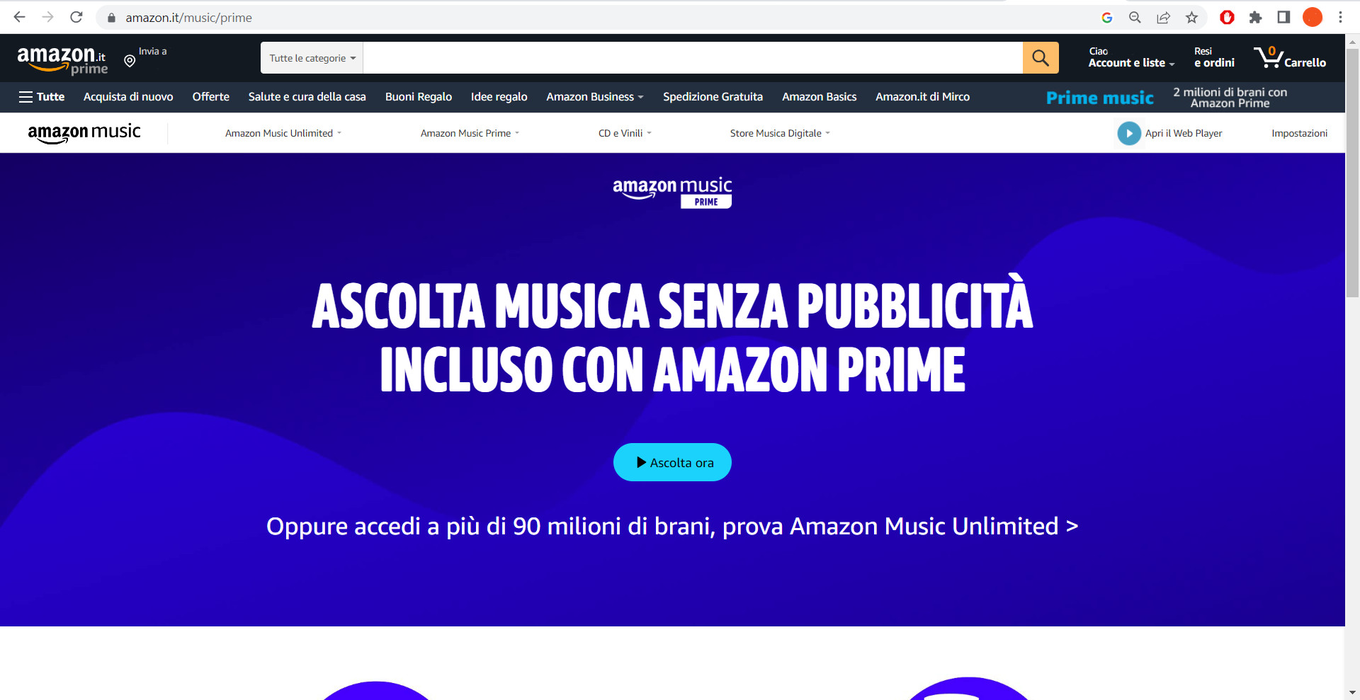 Amazon Prime Music da desktop Amazon Prime Music da desktop