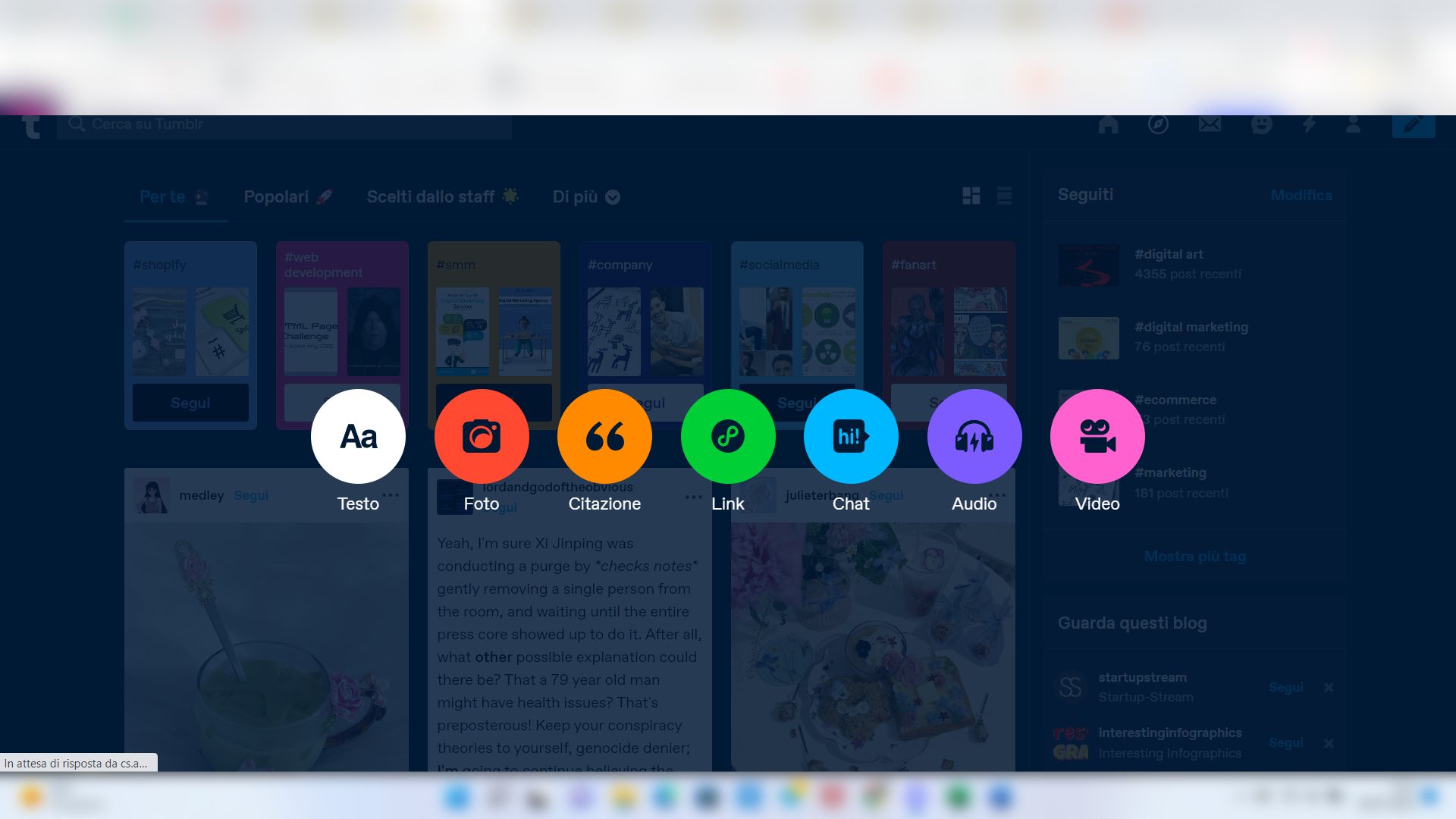 Creare un contenuto su Tumblr