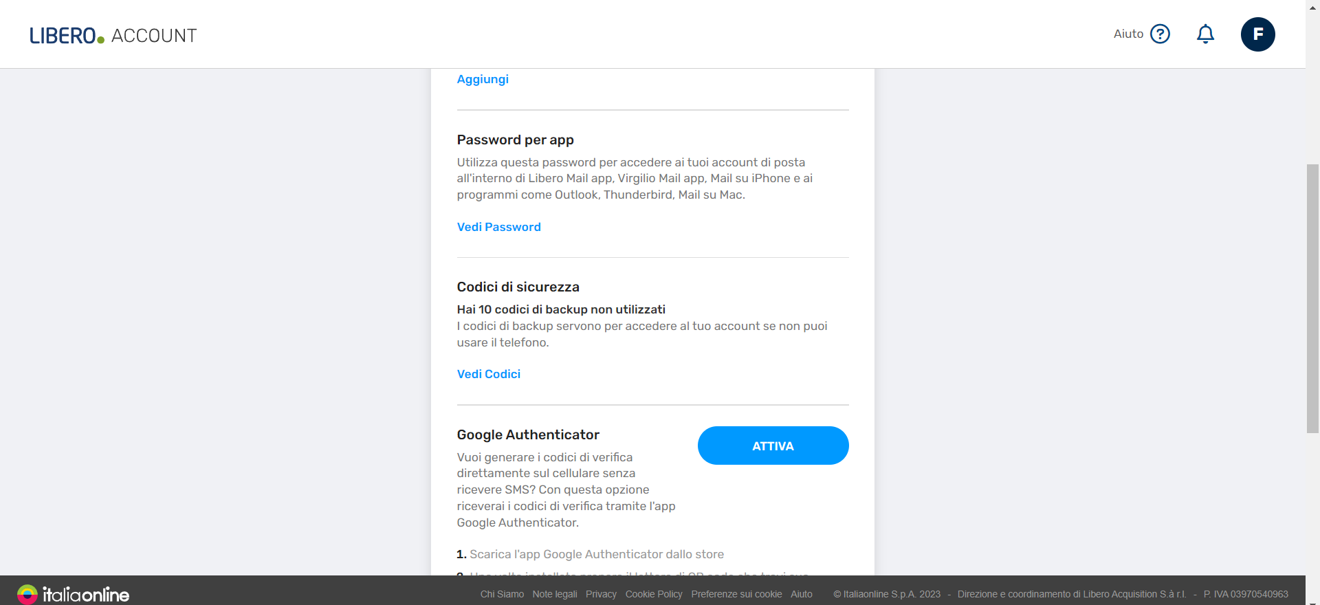 Impostazioni verifica a due passaggi Libero Mail Impostazioni verifica a due passaggi Libero Mail