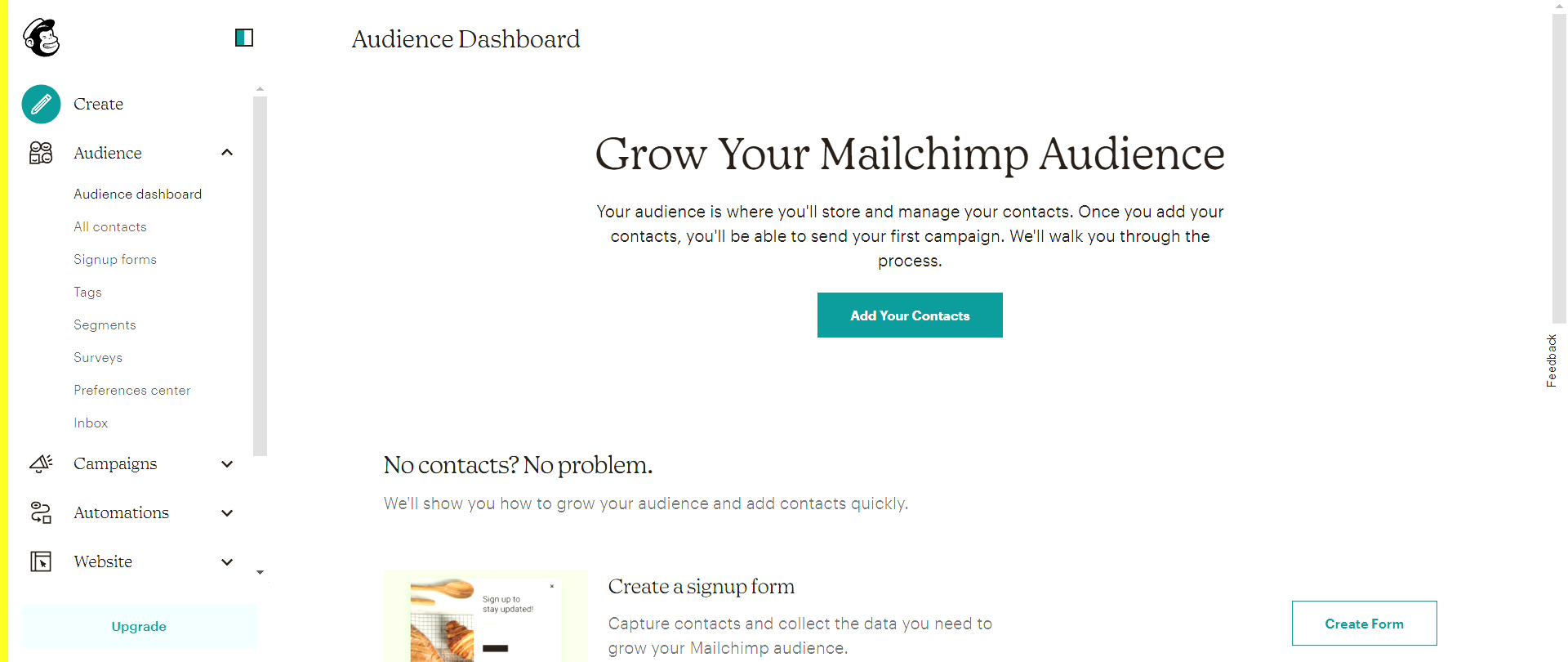 Come creare una lista contatti su MailChimp?