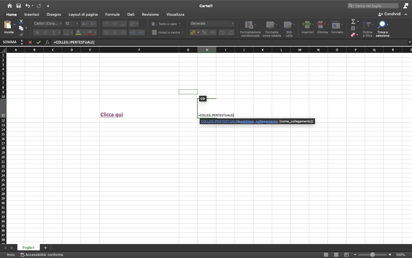 Sintassi della funzione HYPERLINK Sintassi della funzione HYPERLINK
