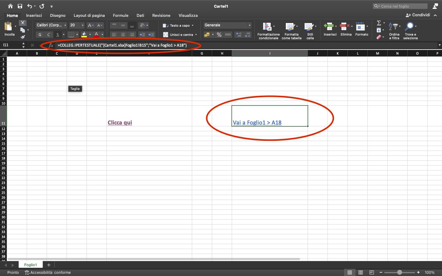 utilizzo della funzione HYPERLINK utilizzo della funzione HYPERLINK