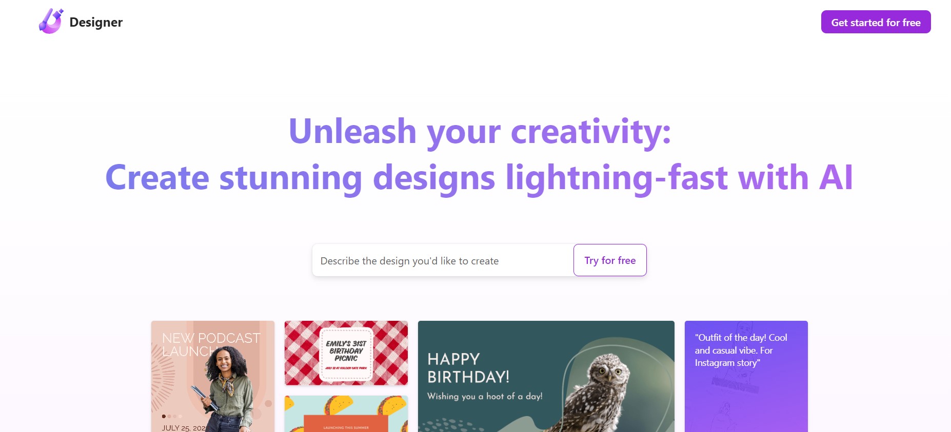 Home page microsoft designer 