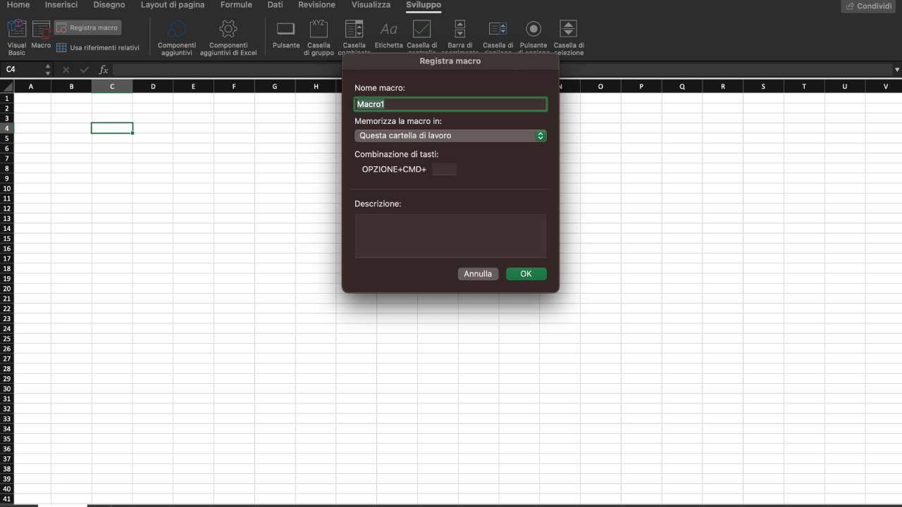 Excel macro foglio