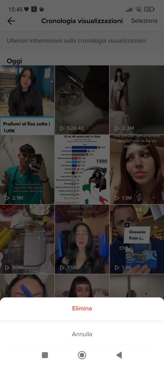 Eliminare un contenuto dalla cronologia di TikTok