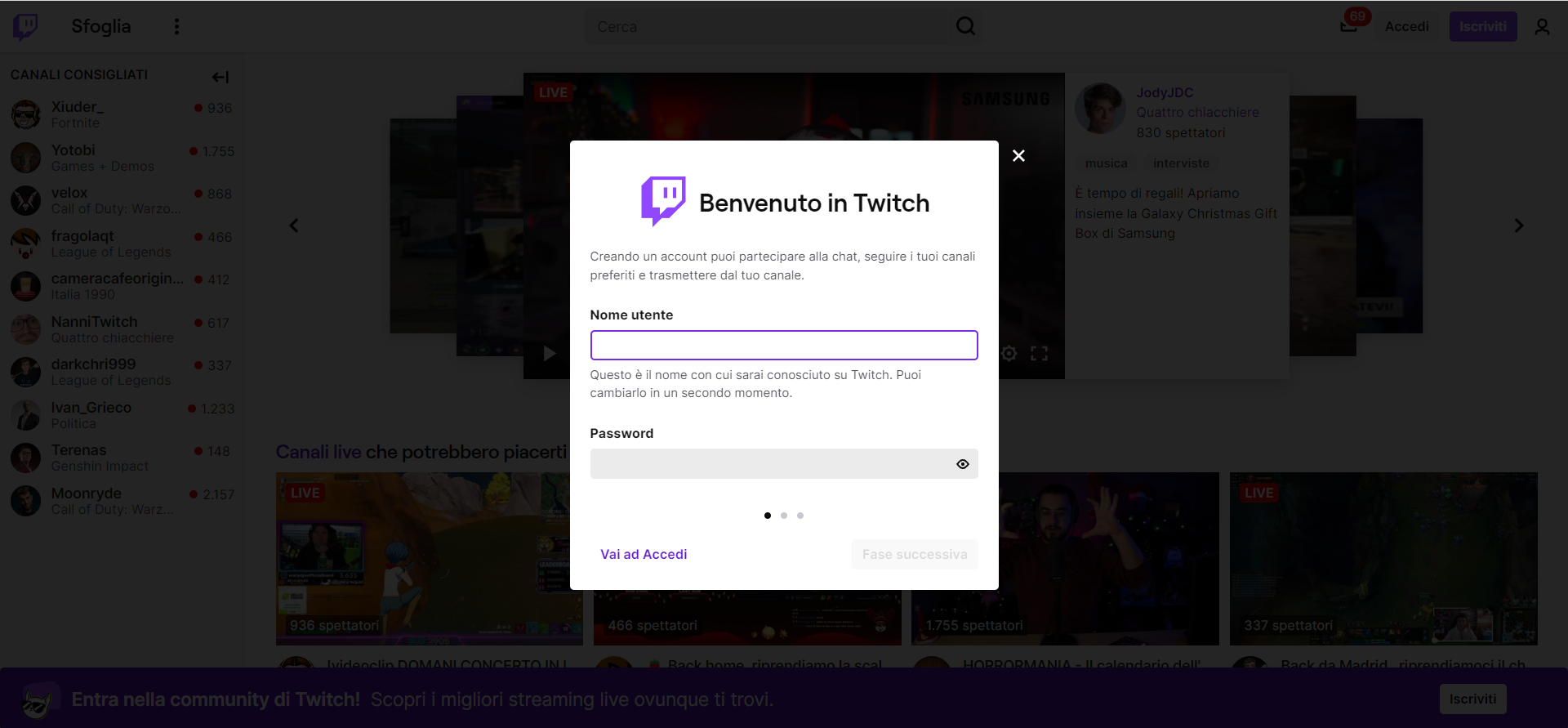 Creare un account su Twitch Creare un account su Twitch