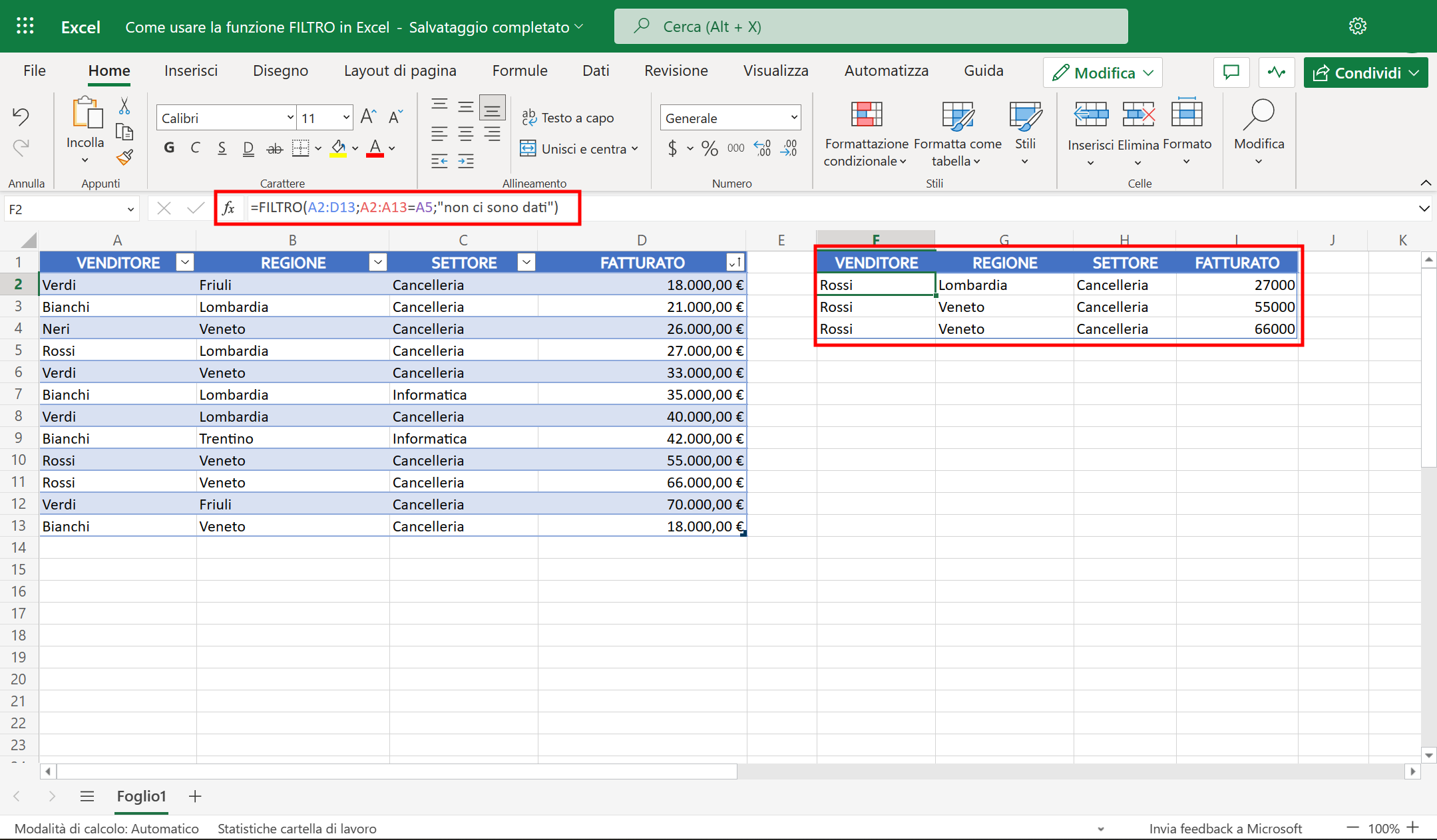 Come usare la funzione FILTRO in Excel - FASTWEB