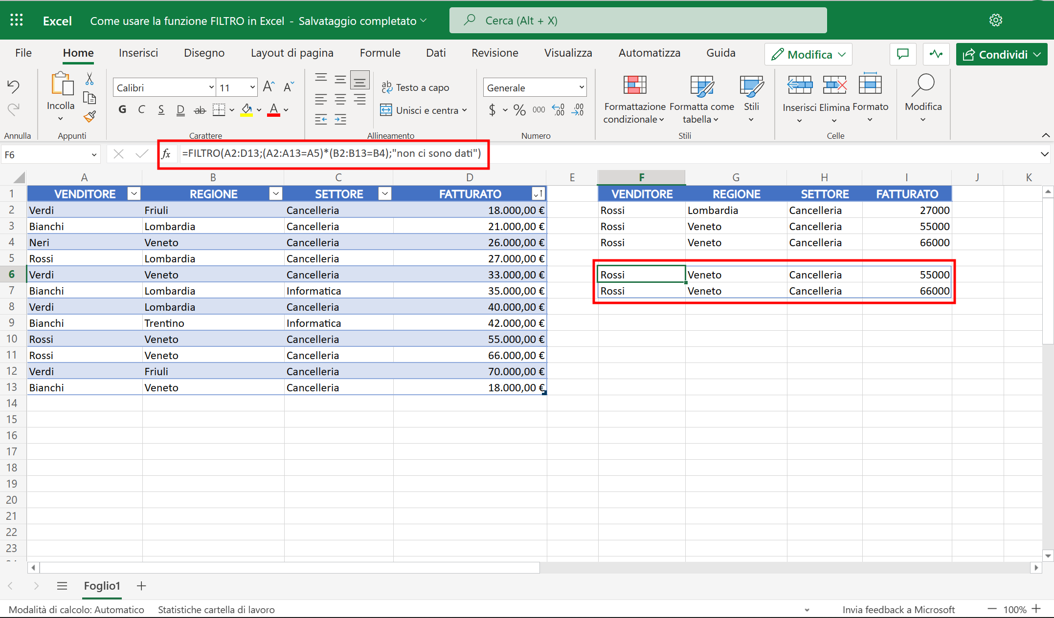 Funzione Filtro  Funzione Filtro
