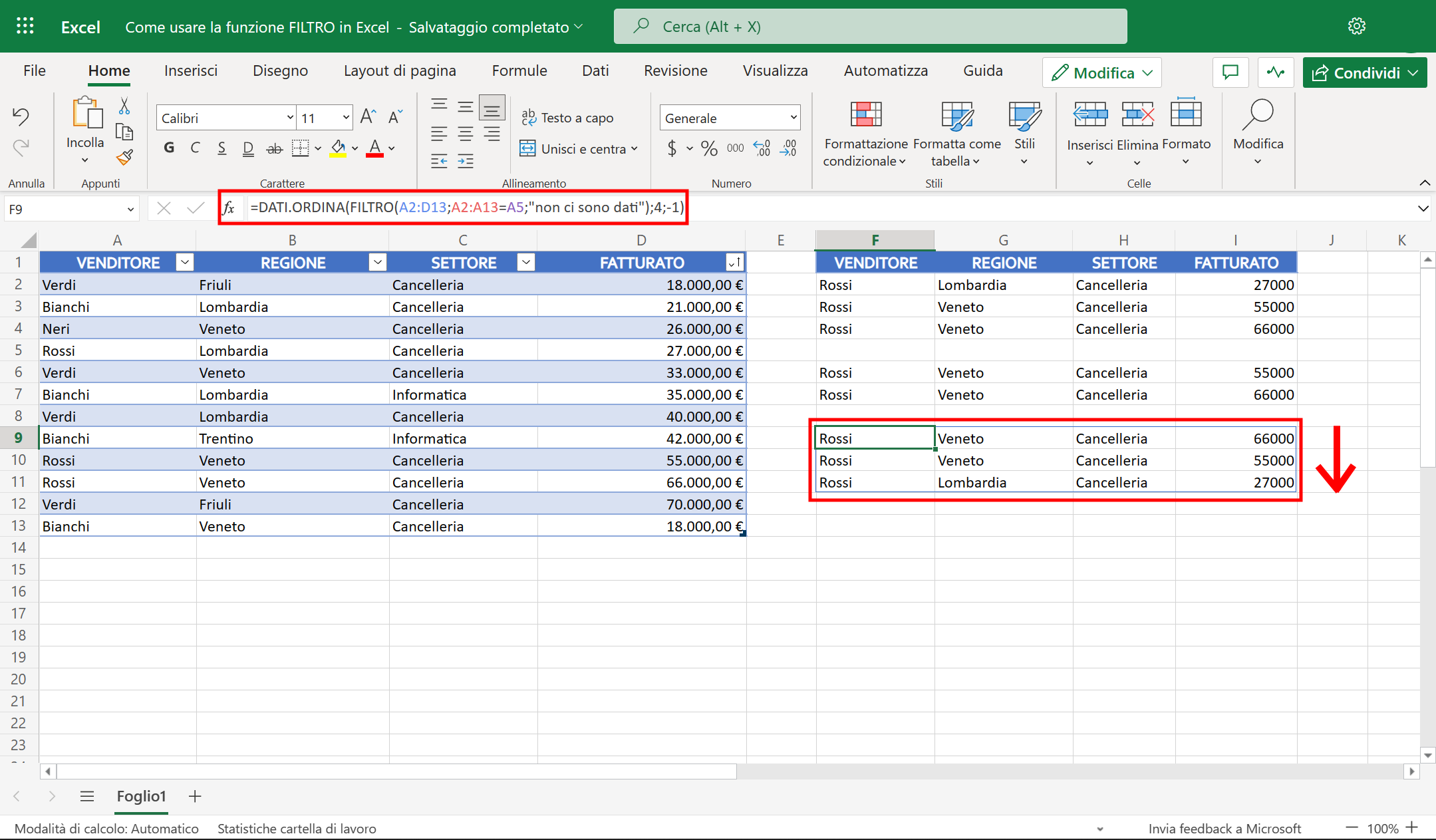 Funzione Filtro Funzione Filtro