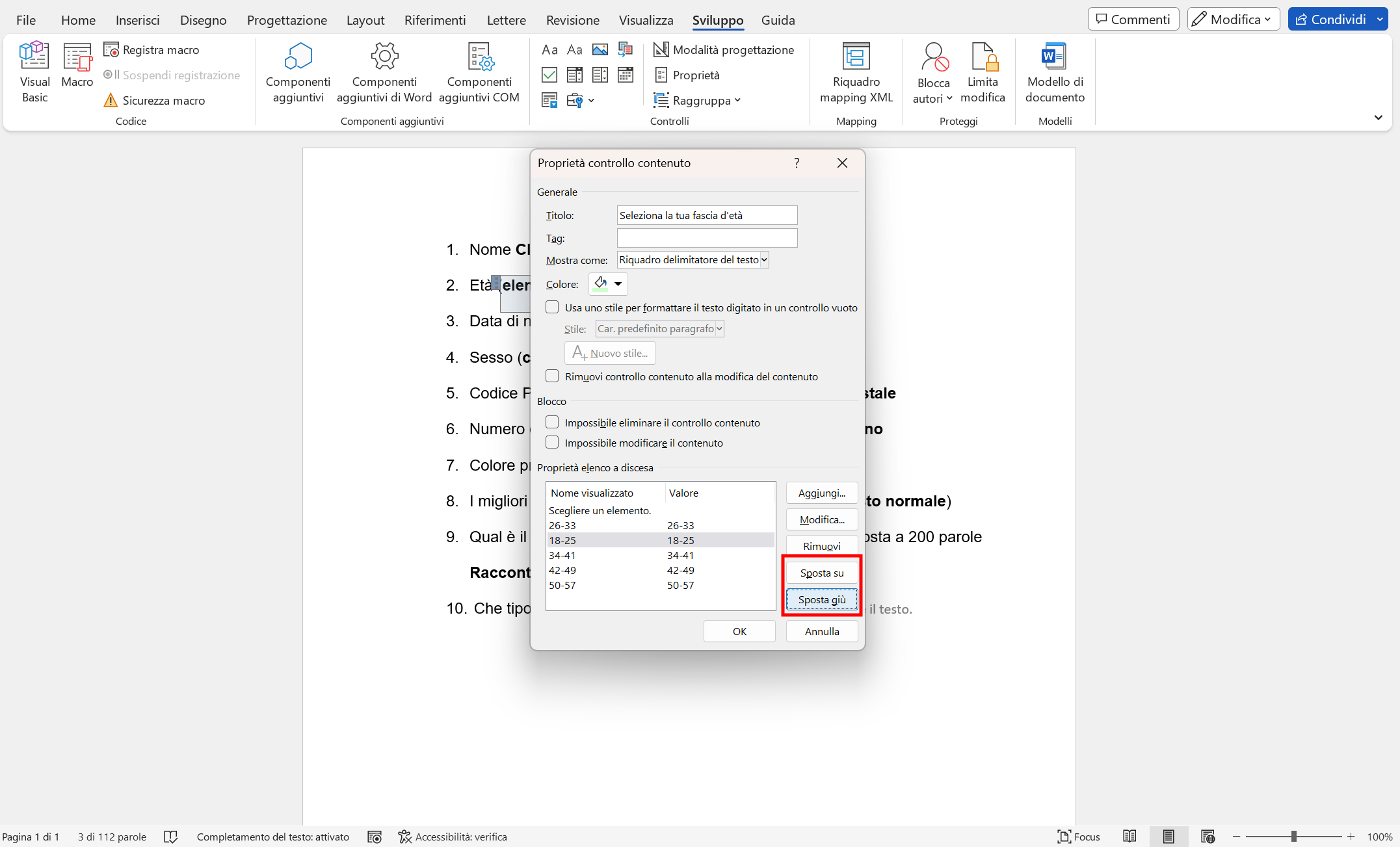 Modificare l’ordine degli elementi nell’elenco a discesa Modificare l’ordine degli elementi nell’elenco a discesa
