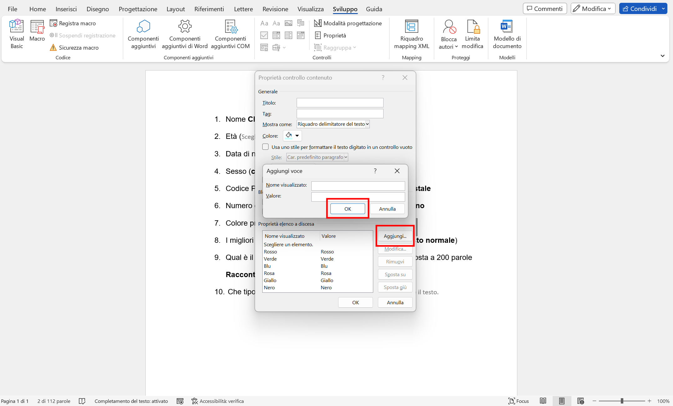 Definire proprietà della casella combinata Definire proprietà della casella combinata