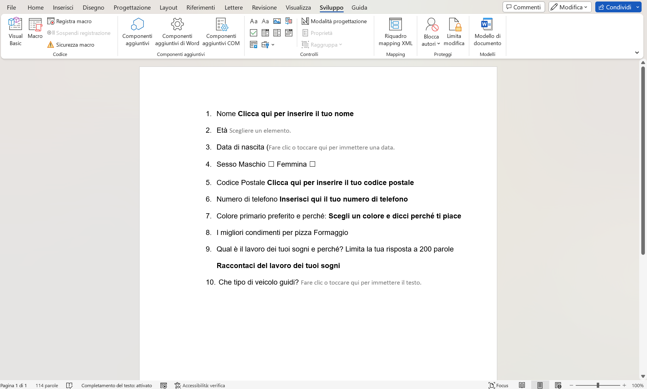 Casella controllo in azione Casella controllo in azione
