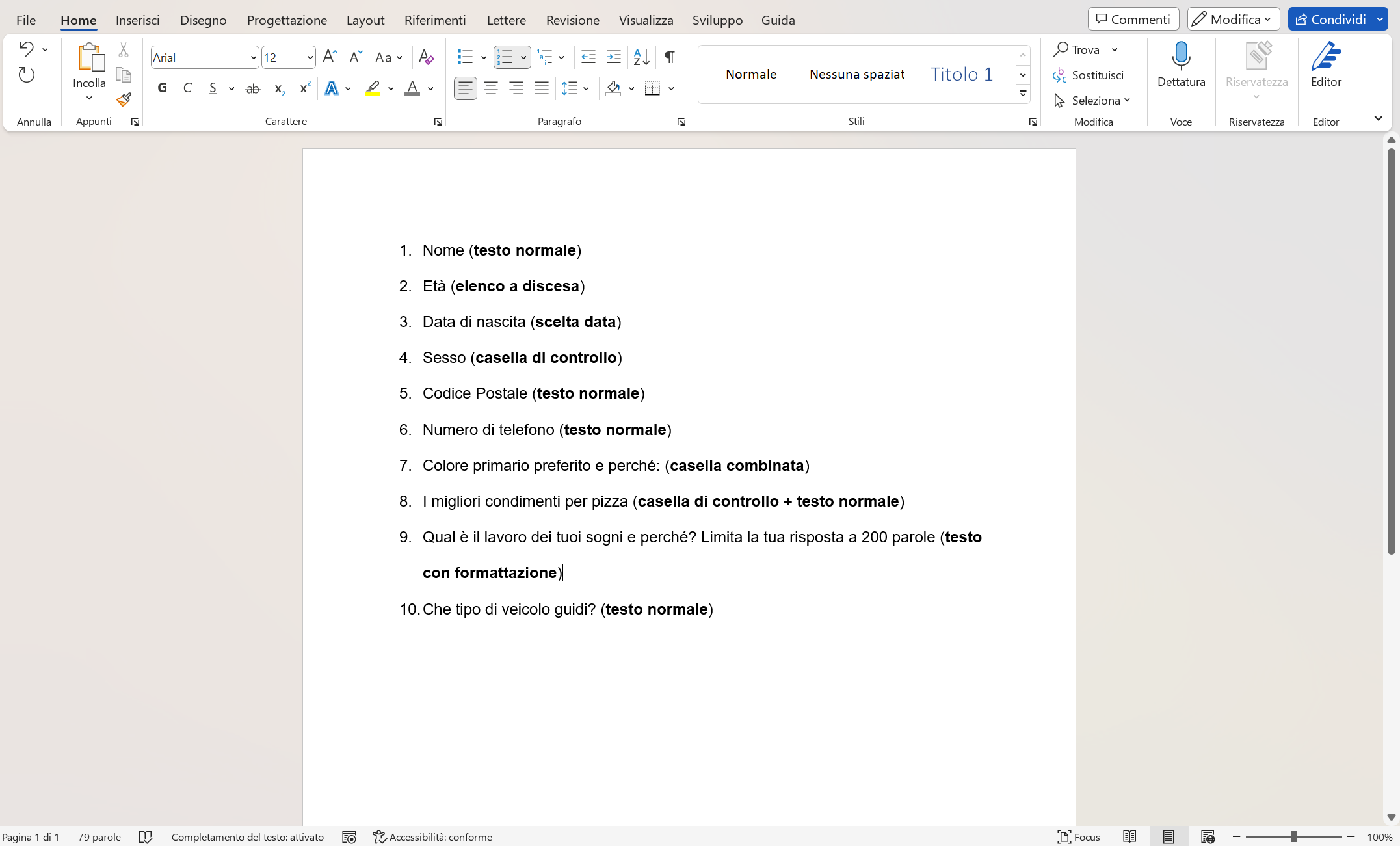 Popolare il form Word Popolare il form Word