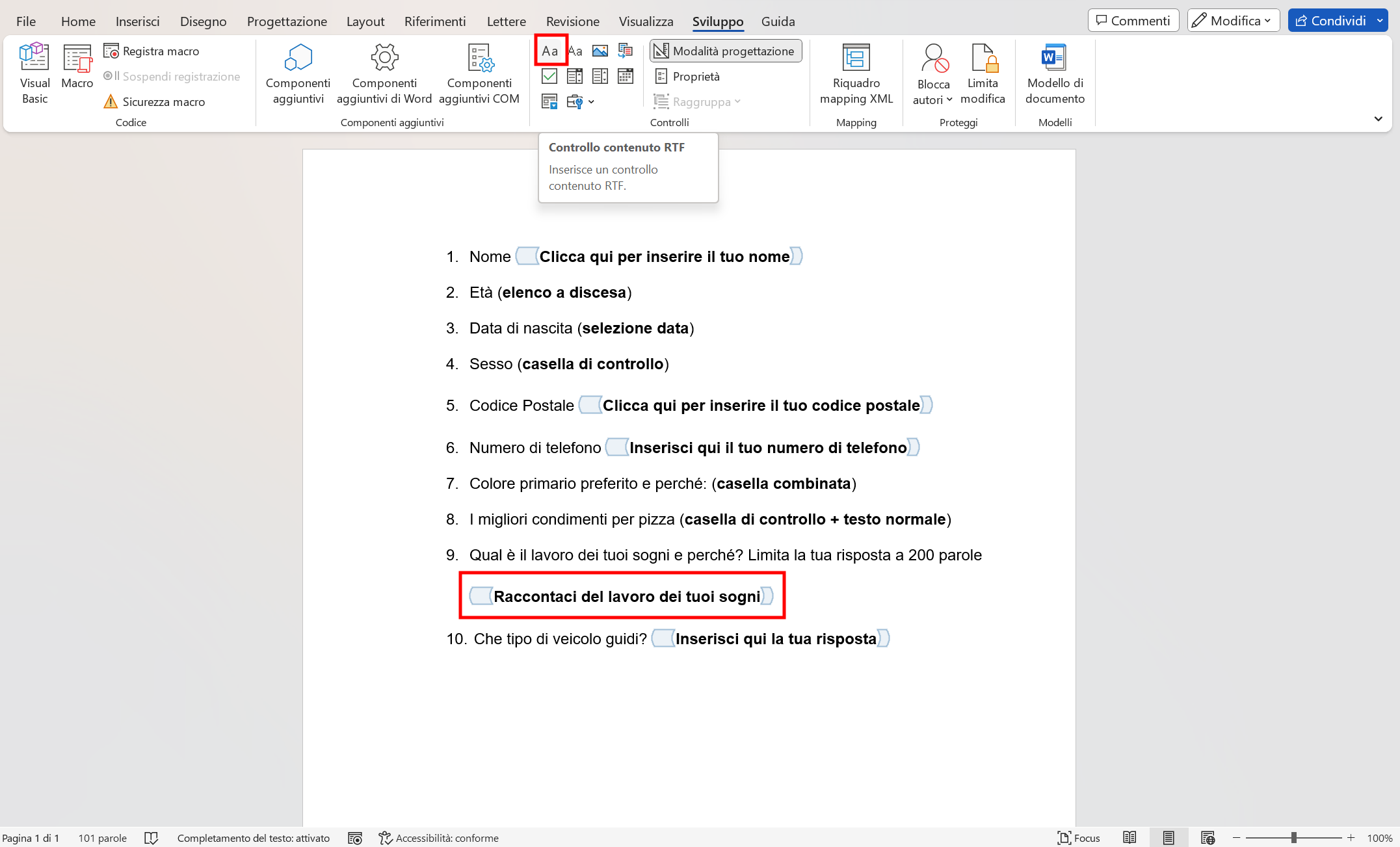Controllo di testo RTF