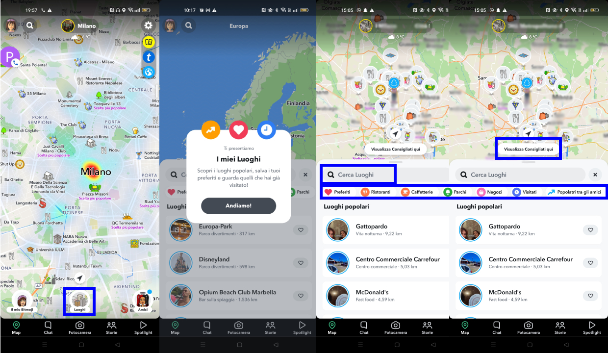 Cercare luoghi sulla Snap Map