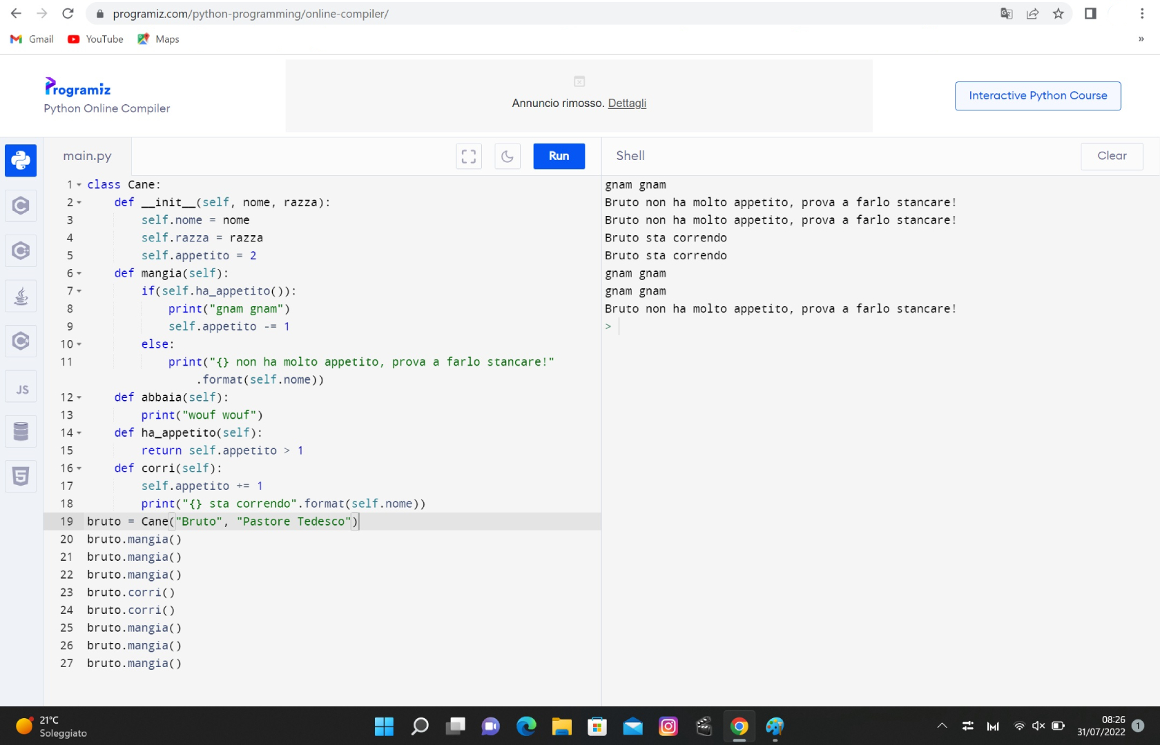Python definire un metodo Python definire un metodo