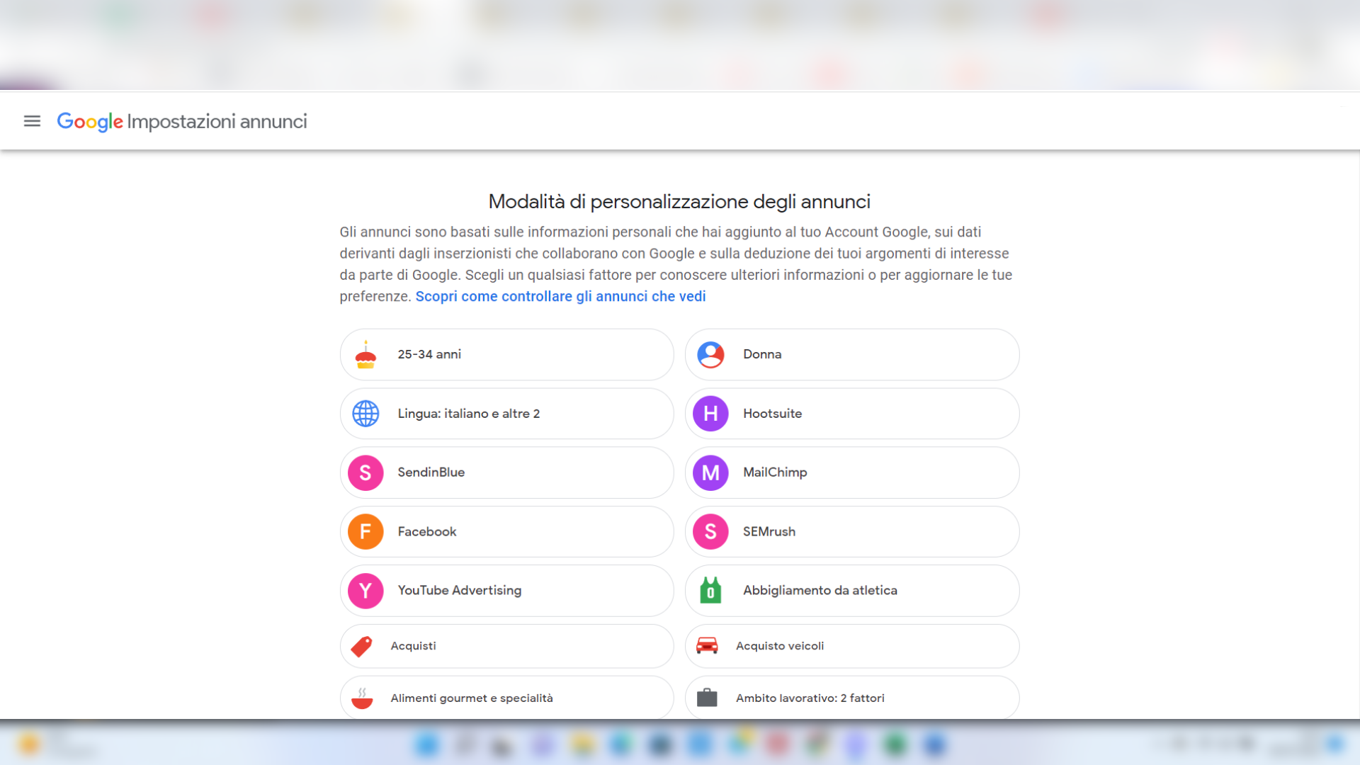 Personalizzare annunci Google